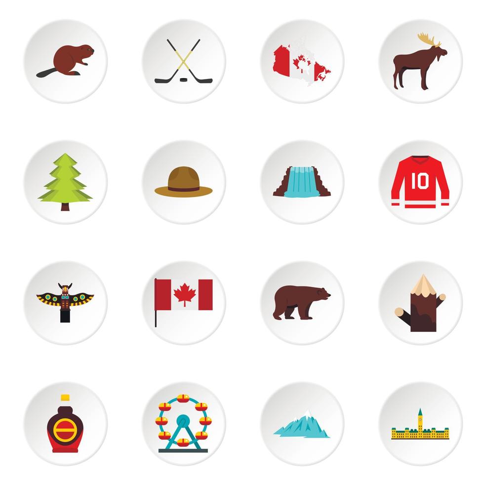 icone di viaggio in Canada impostate in stile piatto vettore
