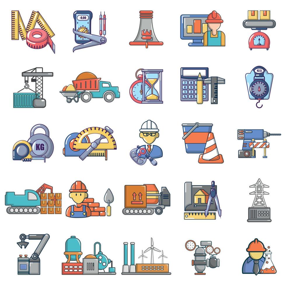 Set di icone di affari di costruzione, stile cartone animato vettore