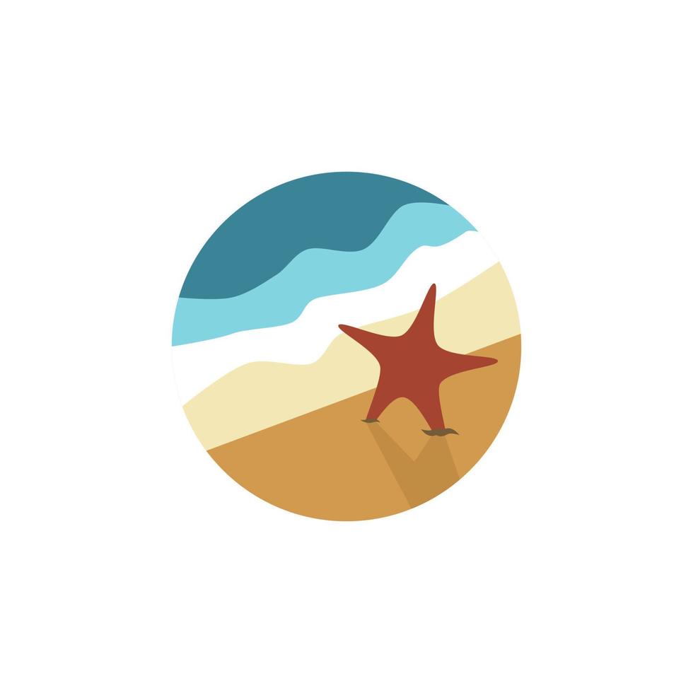bella spiaggia paesaggio tropicale con stelle marine sulla sabbia in cerchio piatto illustrazione vettoriale