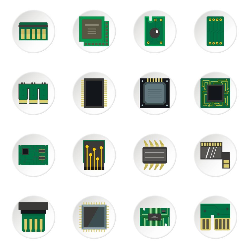 icone di chip per computer impostate in uno stile piatto vettore