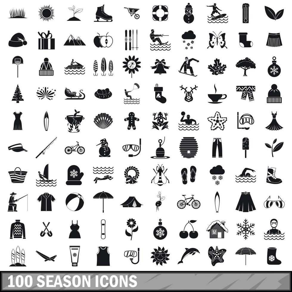 100 icone di stagione impostate, stile semplice vettore