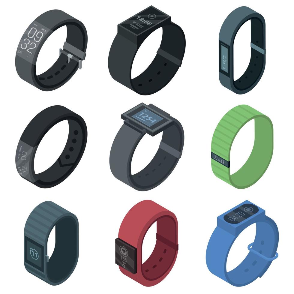 set di icone fitness tracker, stile isometrico vettore