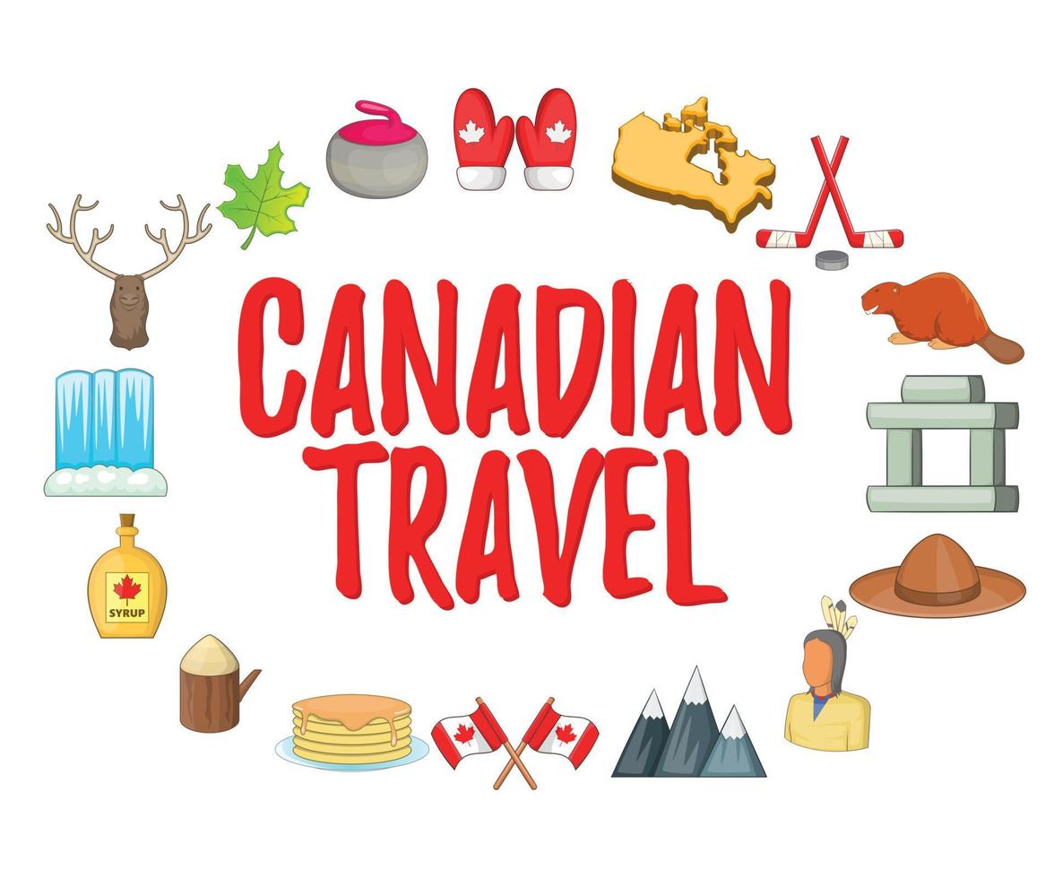concetto di viaggio canadese set di icone, stile cartone animato vettore