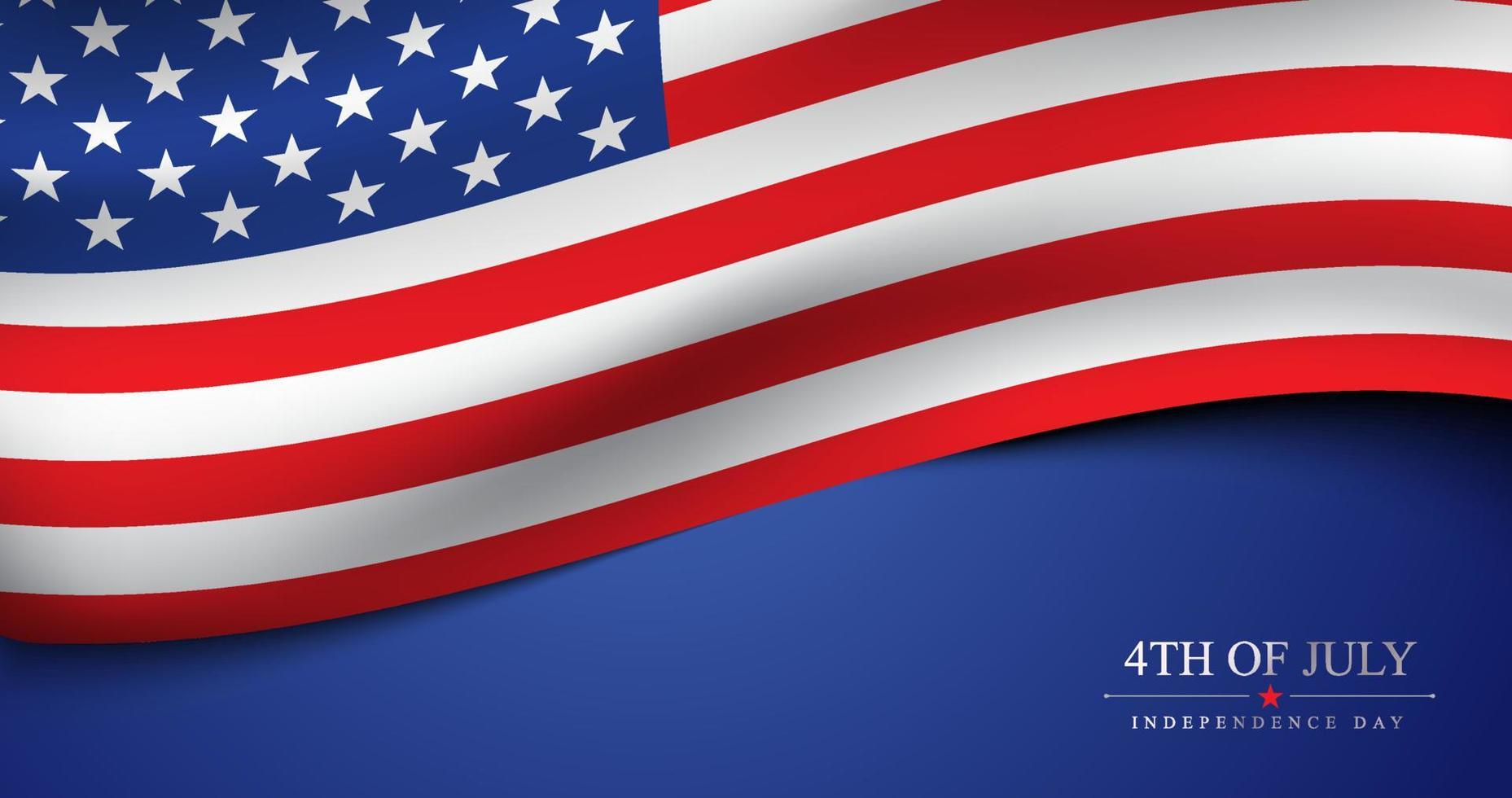 Banner di celebrazione del giorno dell'indipendenza degli Stati Uniti del 4 luglio con modello vettoriale 3d bandiera americana