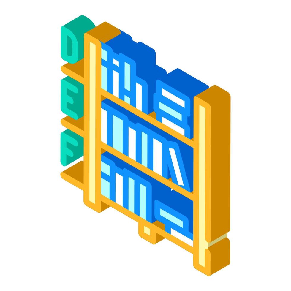 colore dell'illustrazione vettoriale dell'icona isometrica degli scaffali della biblioteca