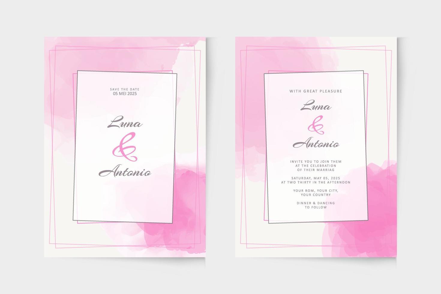 modello di invito a nozze rosa semplice dell'acquerello vettore