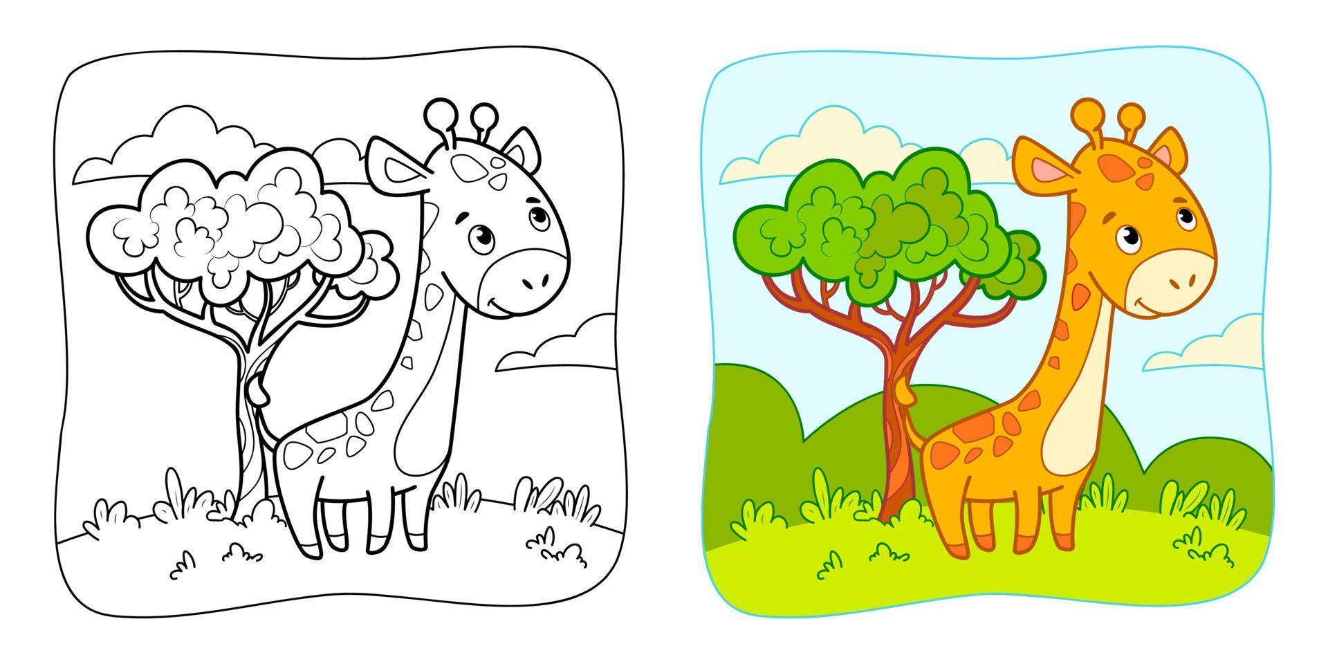 libro da colorare o pagina da colorare per bambini. clipart vettoriali giraffa. sfondo della natura.