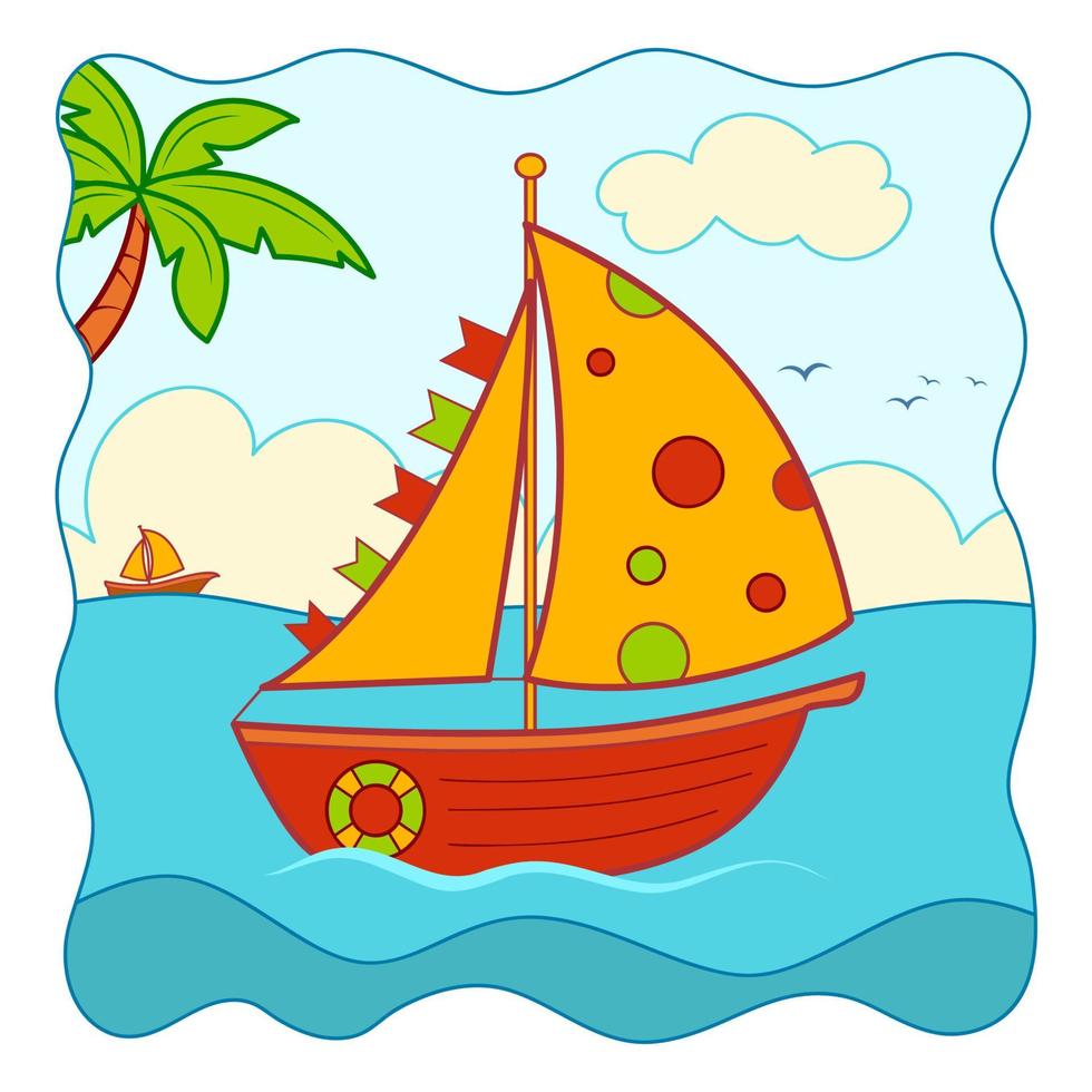 simpatico cartone animato in barca. vettore di clipart dell'yacht. sfondo della natura