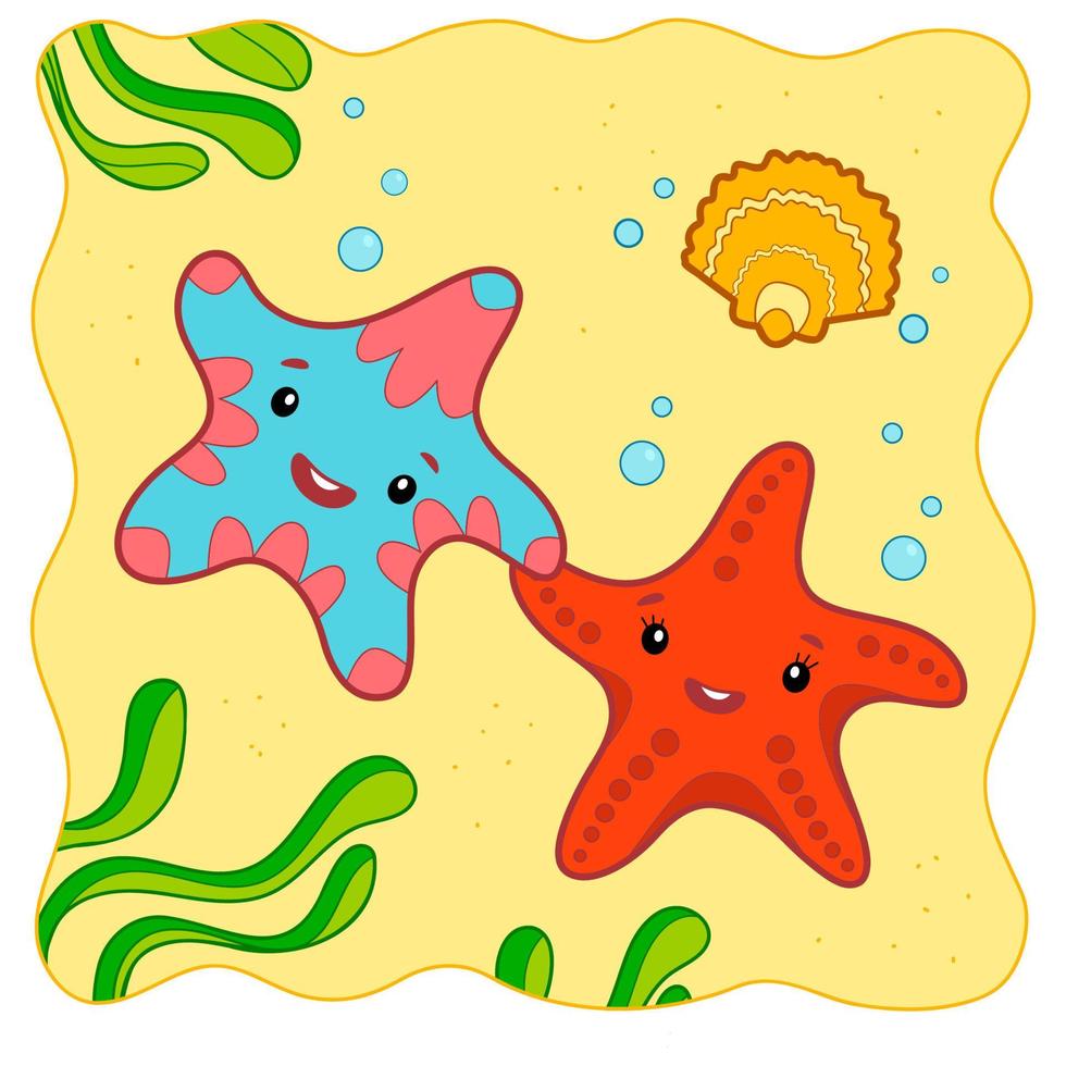 simpatico cartone animato subacqueo con stelle marine. clipart di stelle marine vettore