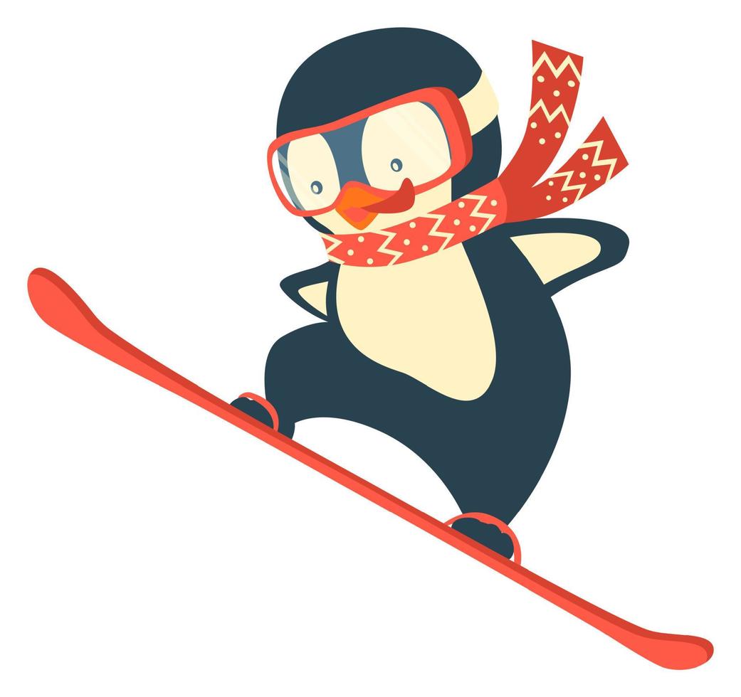 snowboarder pinguino al salto. illustrazione di vettore del fumetto dello sportivo del pinguino