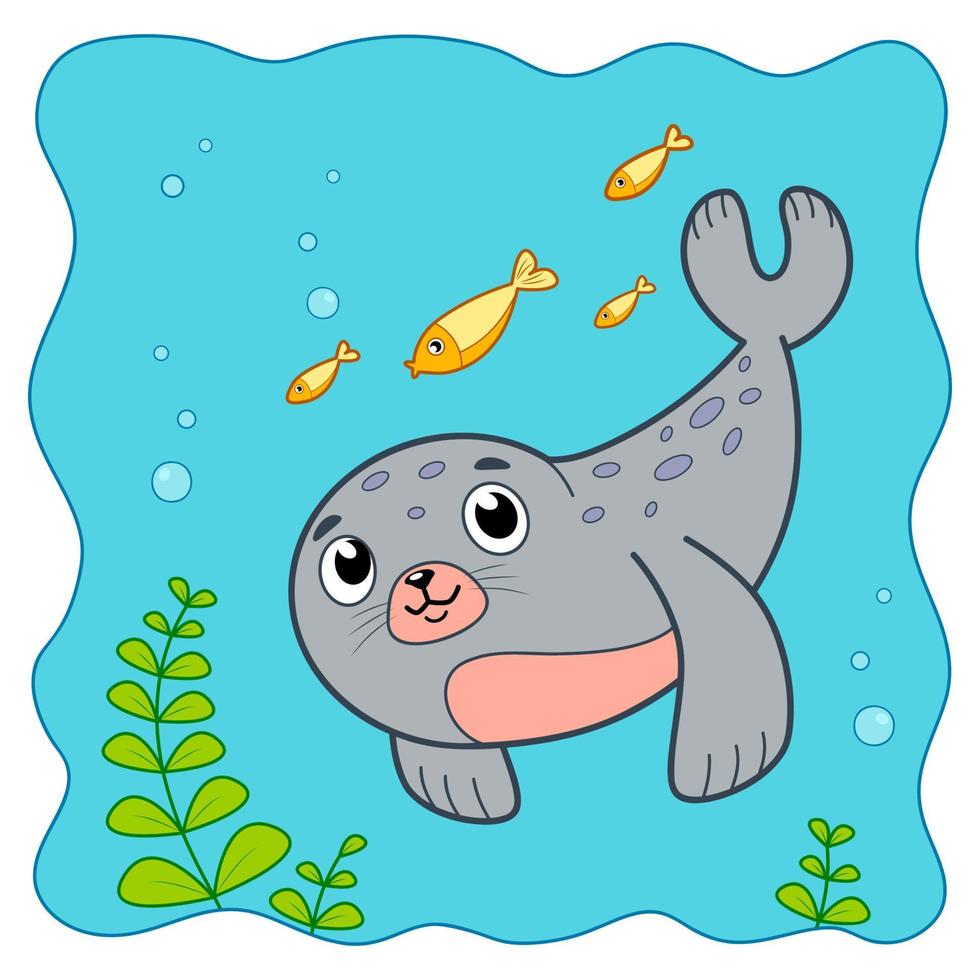 simpatico cartone animato di foca subacquea. clipart di sigillo vettore