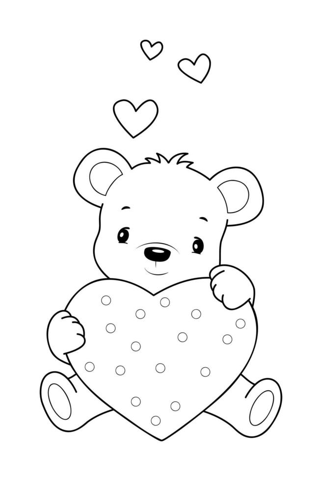 illustrazione del profilo in bianco e nero dell'orsacchiotto. libro da colorare o pagina per bambini vettore
