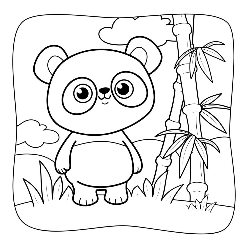 panda in bianco e nero. libro da colorare o pagina da colorare per bambini. sfondo della natura vettore