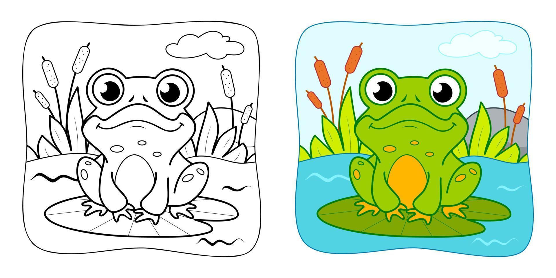 libro da colorare o pagina da colorare per bambini. clipart di vettore di rana. sfondo della natura.