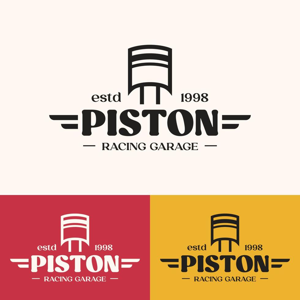 concetto di logo del pistone del garage da corsa minimalista vettore