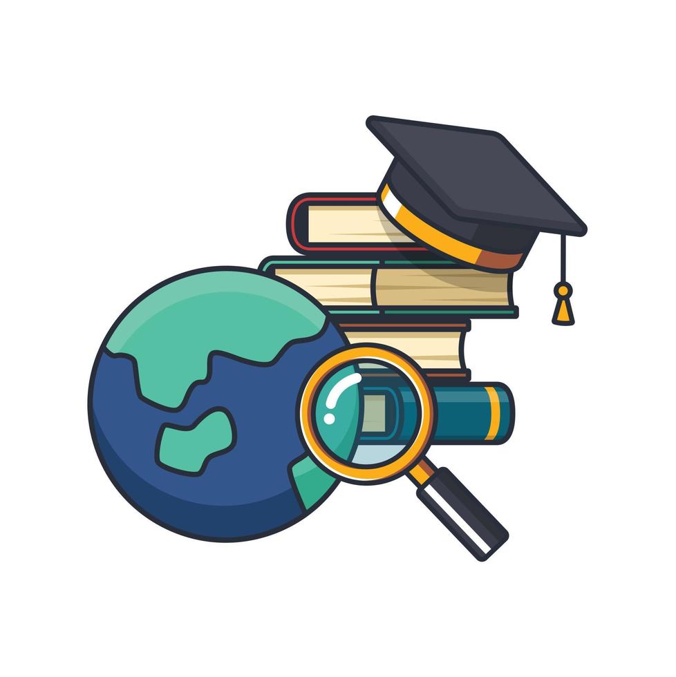 collezione colorata icona sottile di geografia, globo, lente d'ingrandimento, materia di apprendimento, libro, cappello graduato, illustrazione vettoriale del concetto di apprendimento e istruzione.