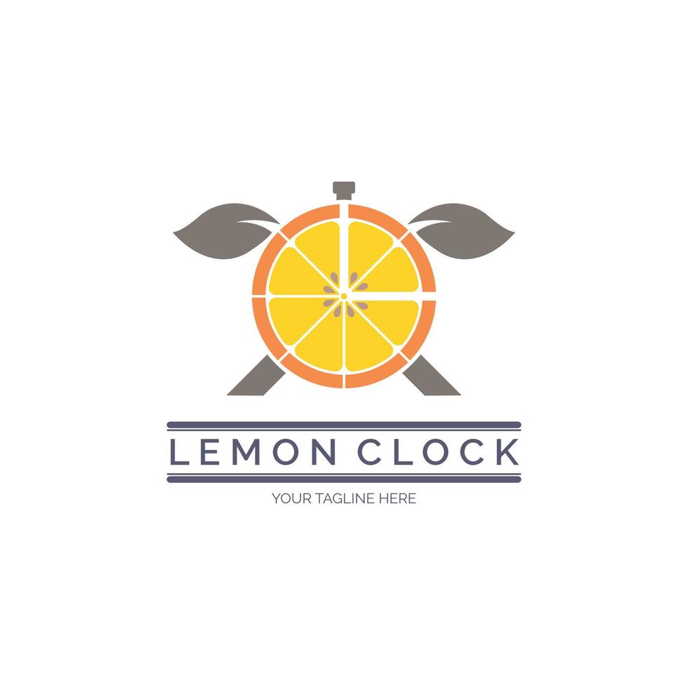 design del modello di logo dell'orologio di frutta al limone per il marchio o l'azienda e altro vettore