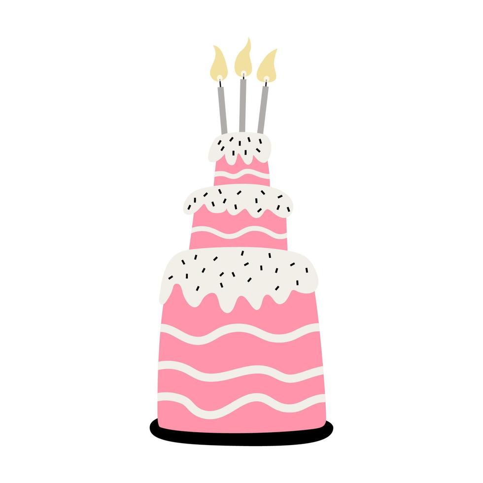 torta di compleanno con illustrazione piatta disegnata a mano di candele vettore