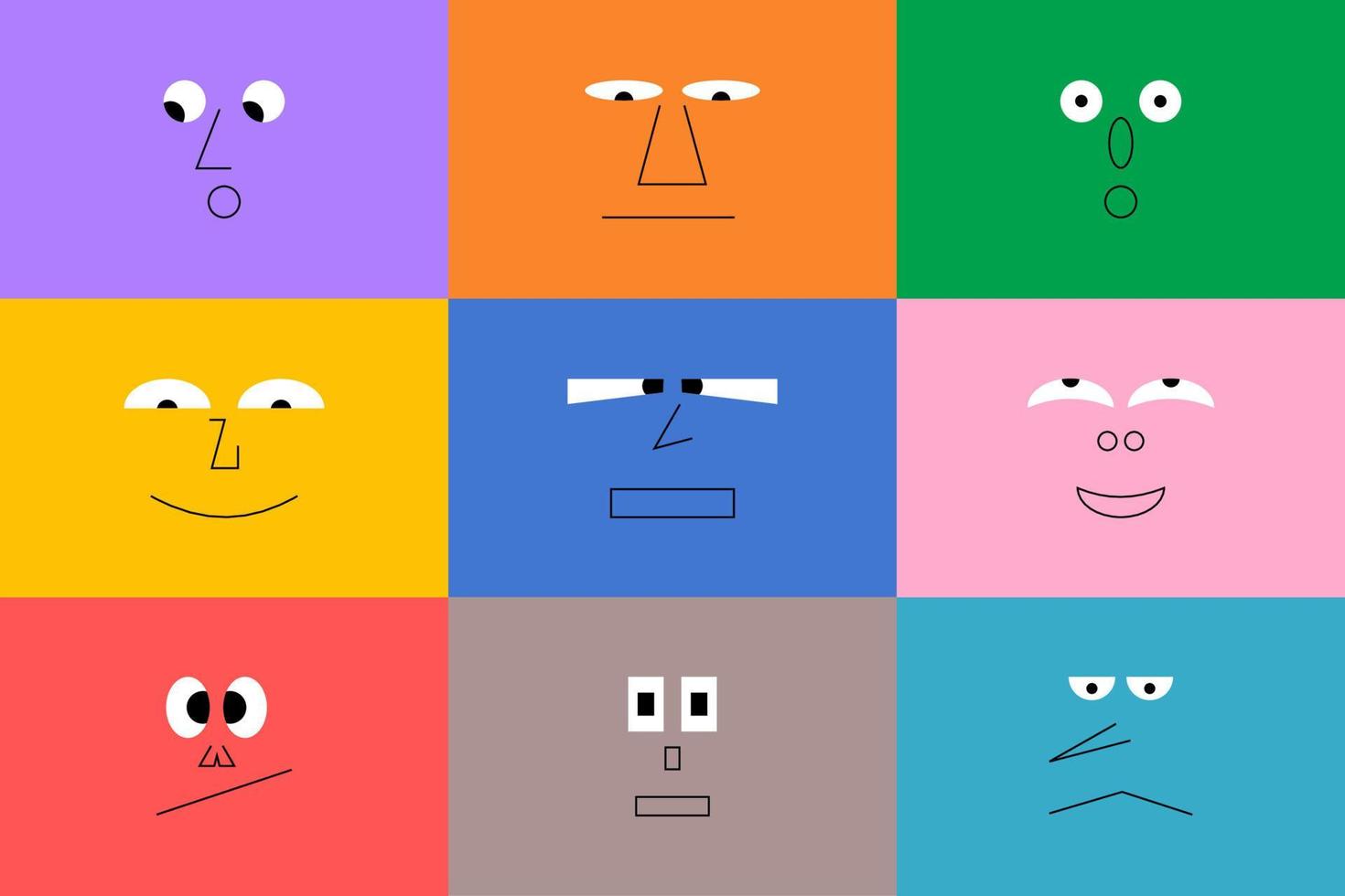 set di design avatar colorato, collezione di personaggi dei cartoni animati piatti moderni in semplice stile doodle art per il concetto di psicologia o la reazione sociale. vettore