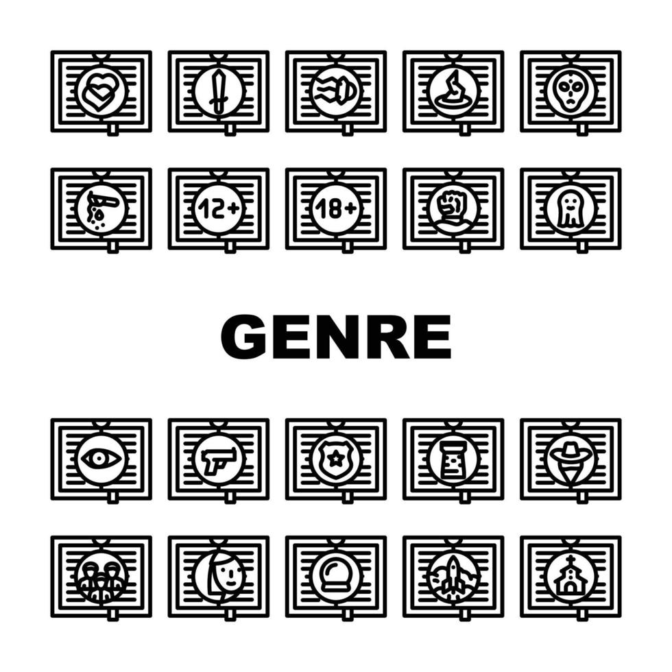 categorie di genere letterario classi icone set vettoriale