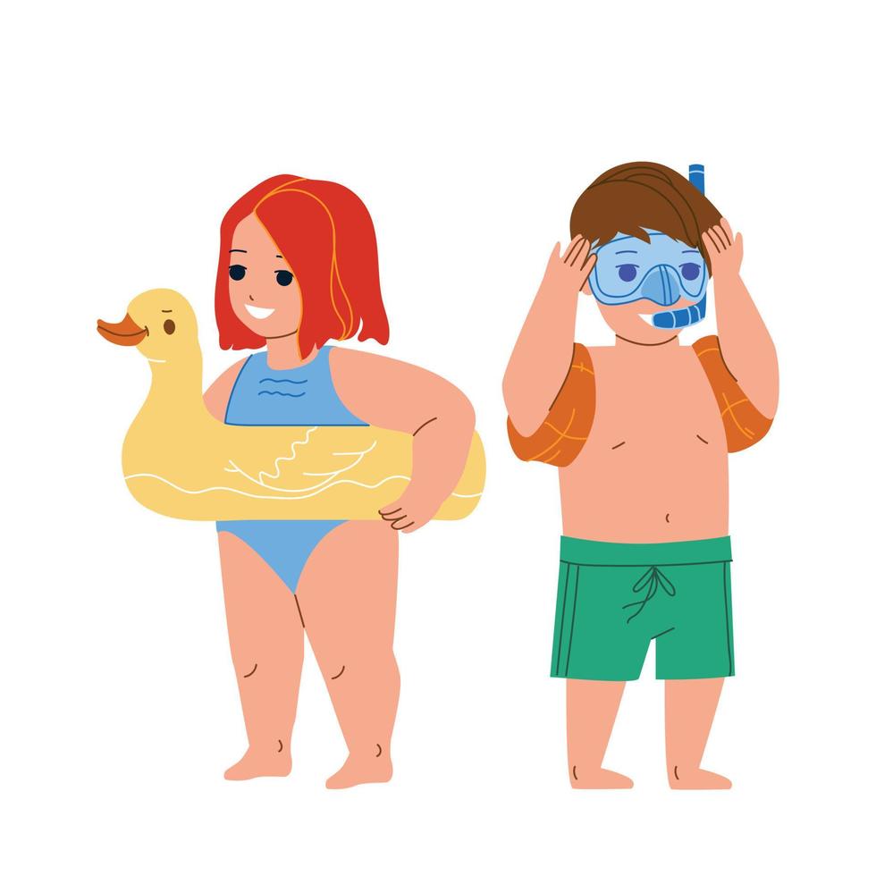 bambini in costume da bagno che si divertono sul vettore della spiaggia