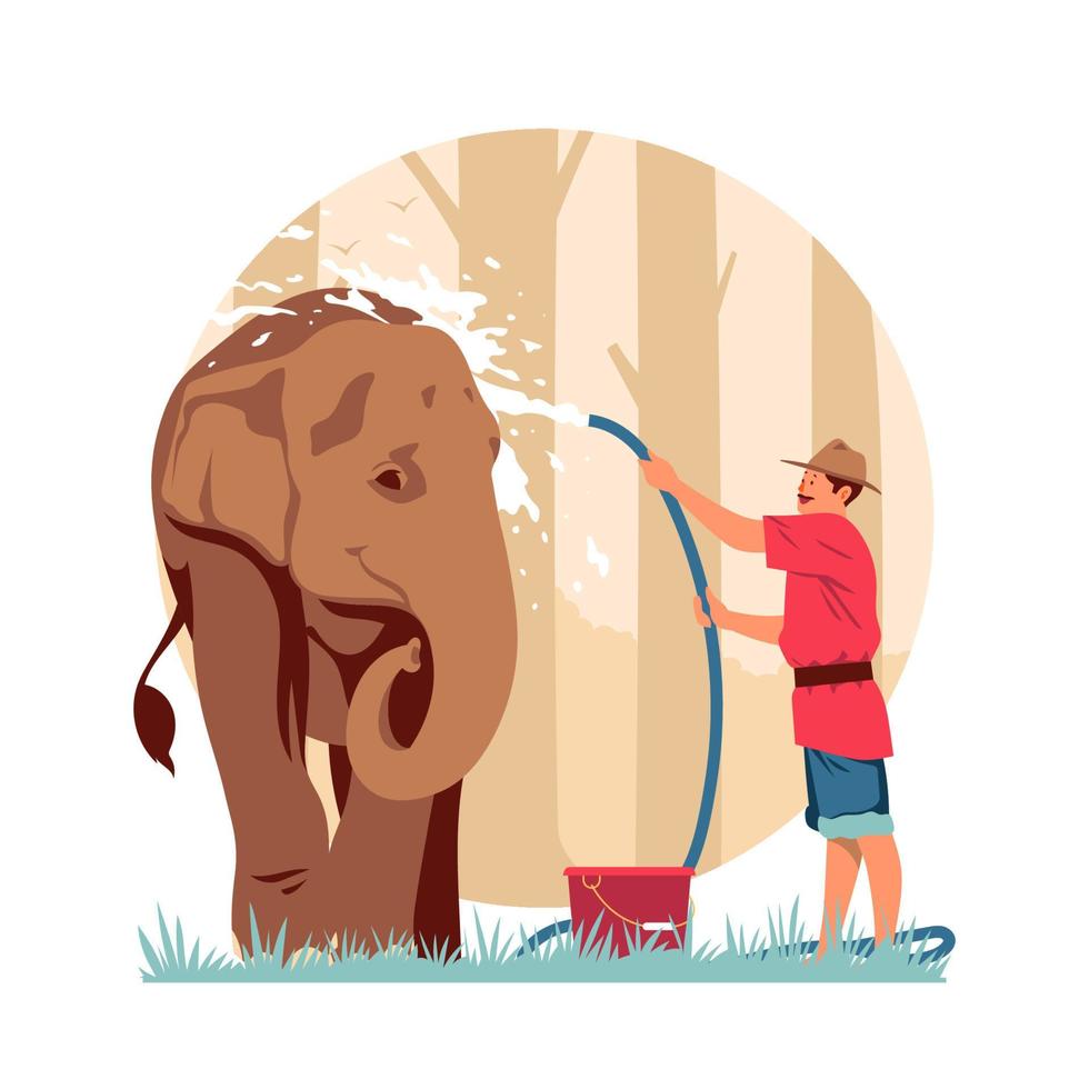 mahout che fa il bagno a un elefante vettore