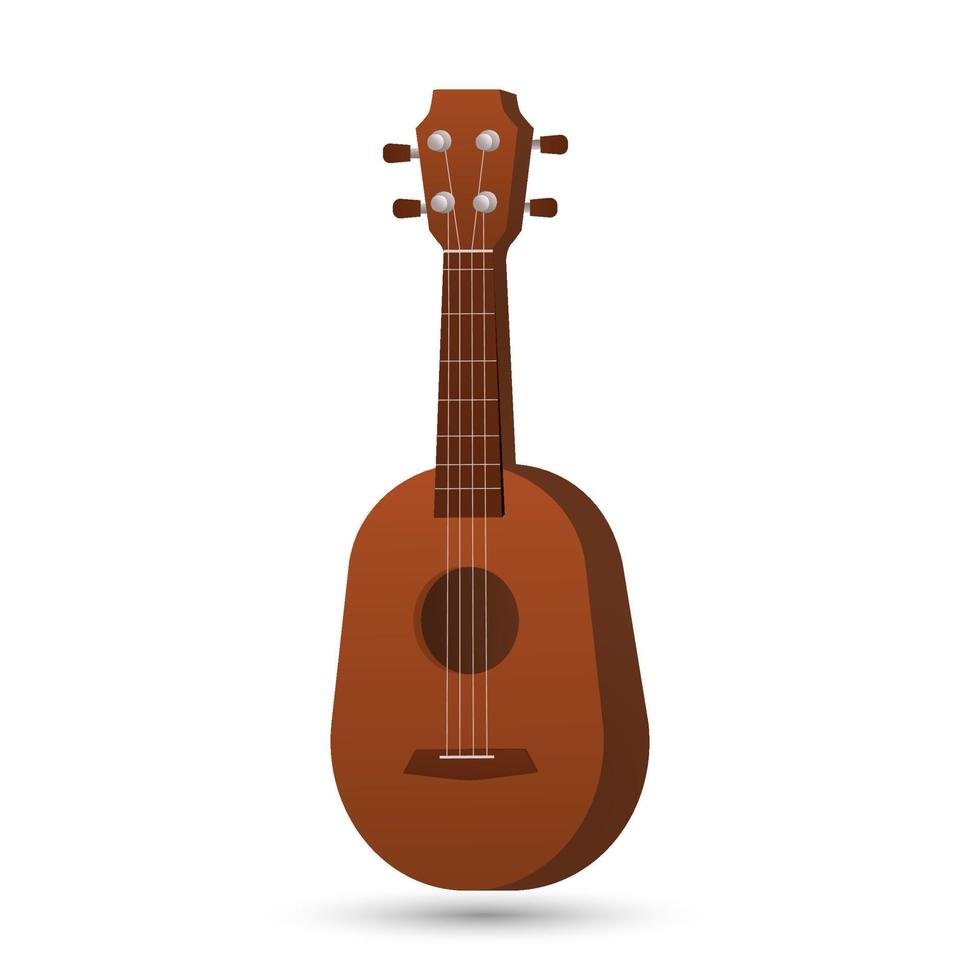 ukulele chitarra tonda piccola marrone, quattro corde. strumento musicale dalle hawaii. illustrazione vettoriale