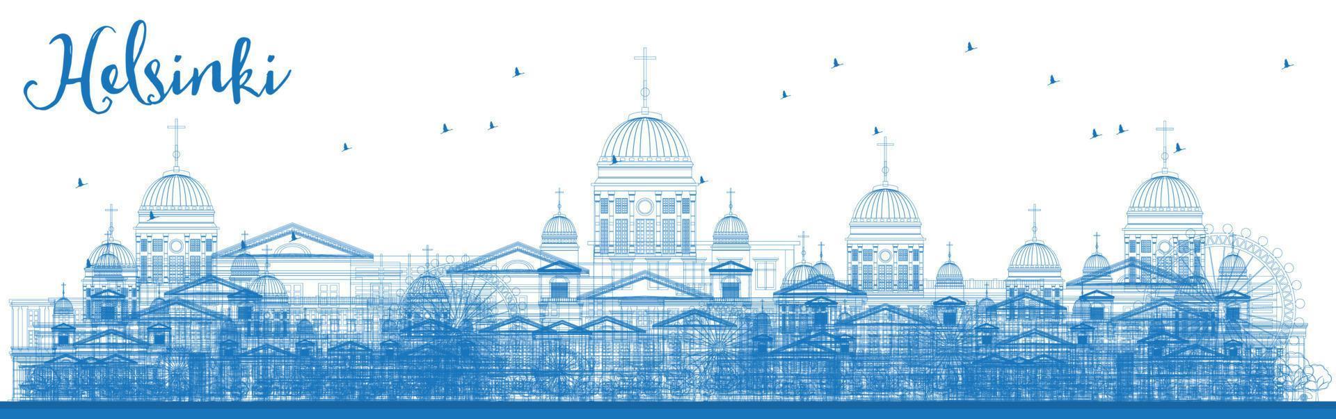 delineare lo skyline di Helsinki con edifici blu. vettore