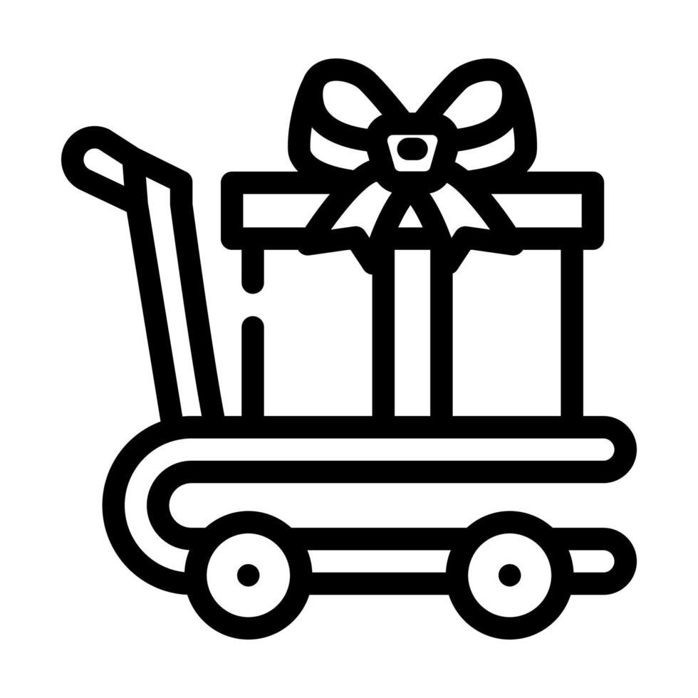 illustrazione vettoriale dell'icona della linea del regalo di trasporto del carrello