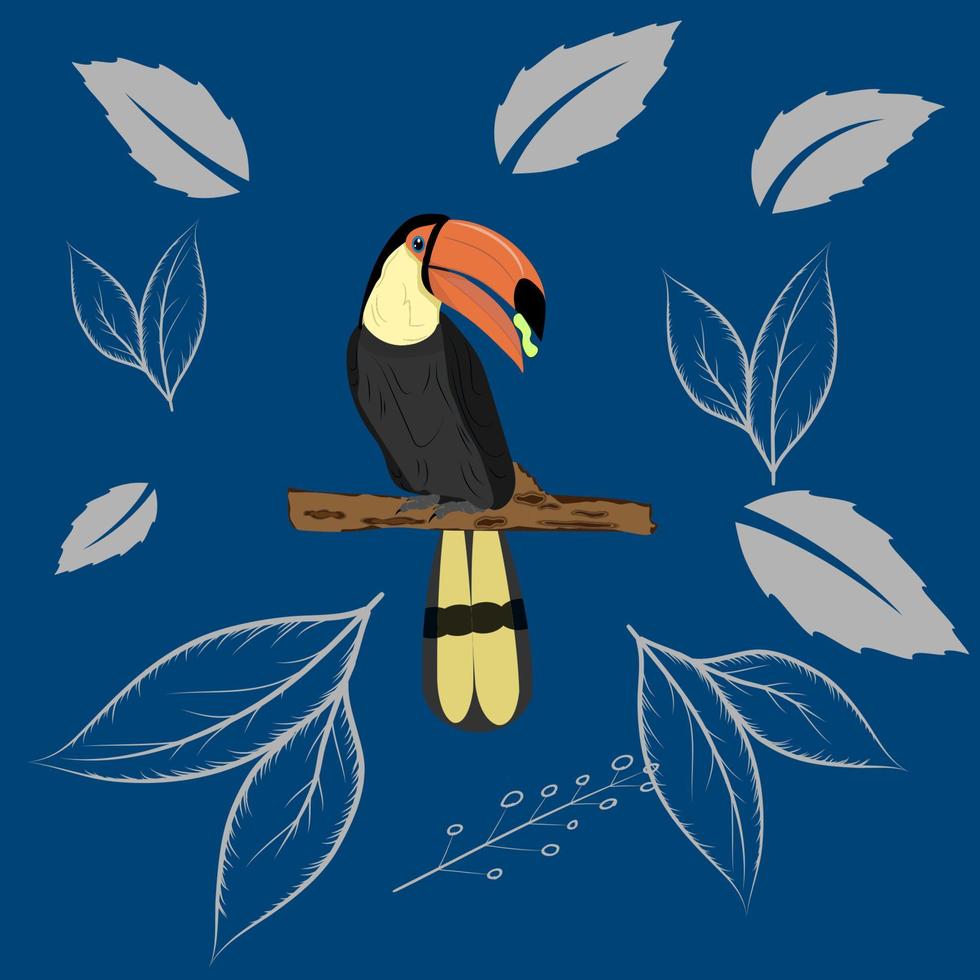 bucero di uccello in piedi sul ramo per l'illustrazione vettoriale della carta da parati sullo sfondo