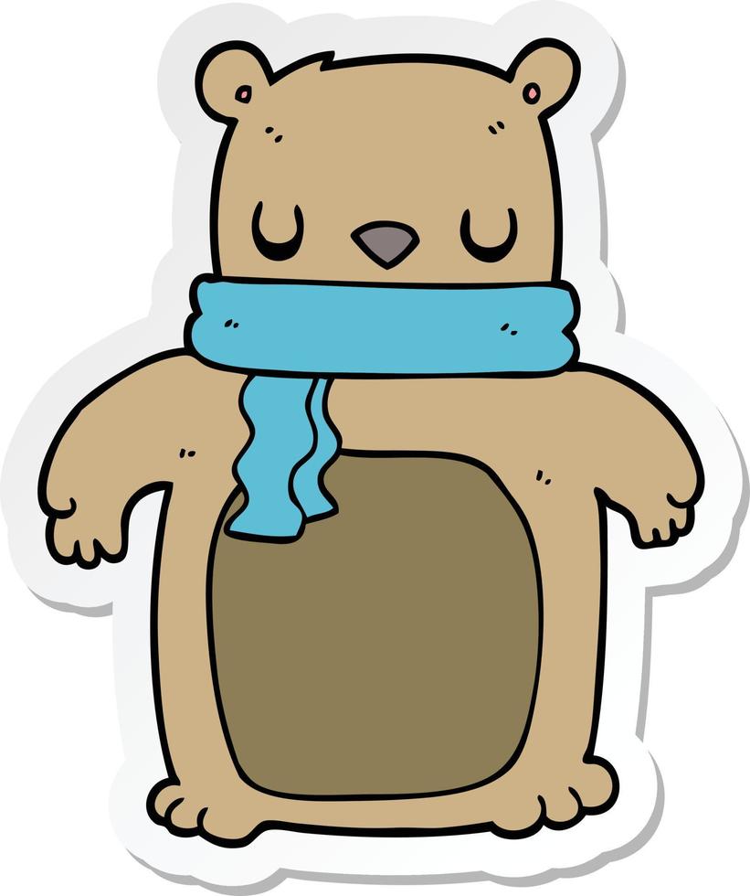 adesivo di un orso cartone animato con sciarpa vettore