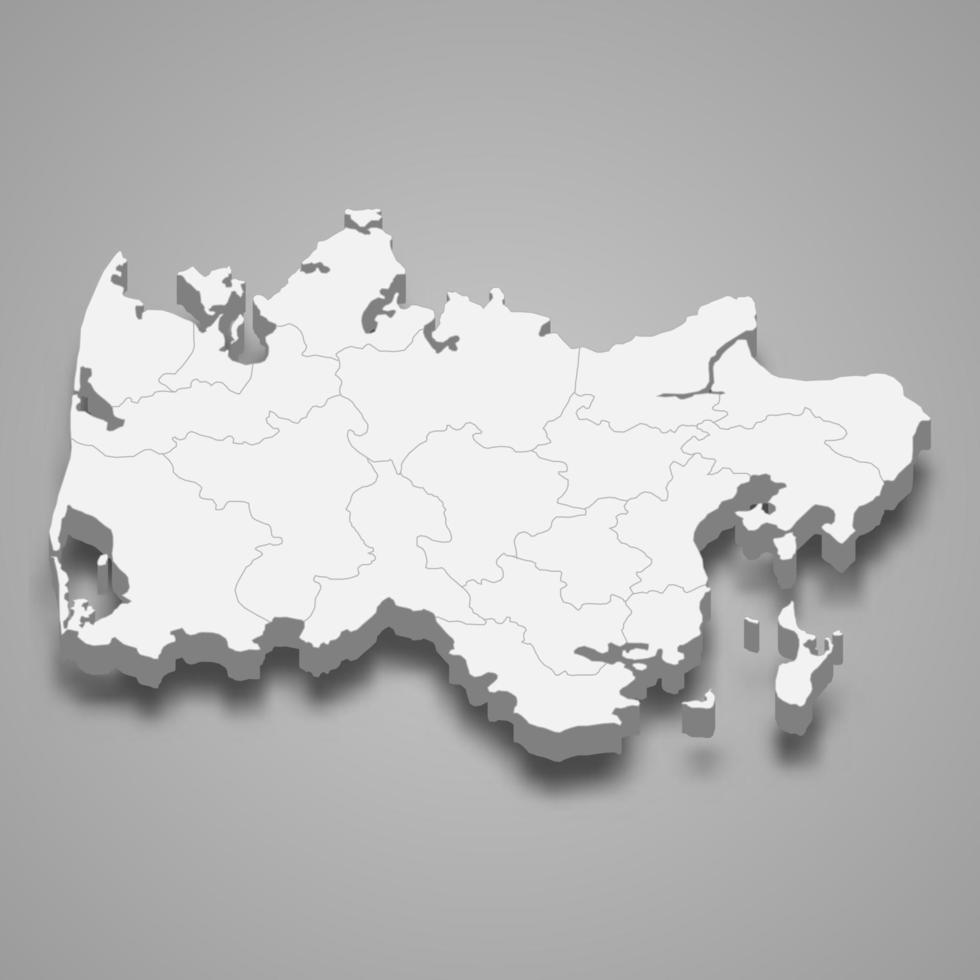 La mappa isometrica 3d di Midtjylland è una regione della Danimarca, illustrazione vettoriale