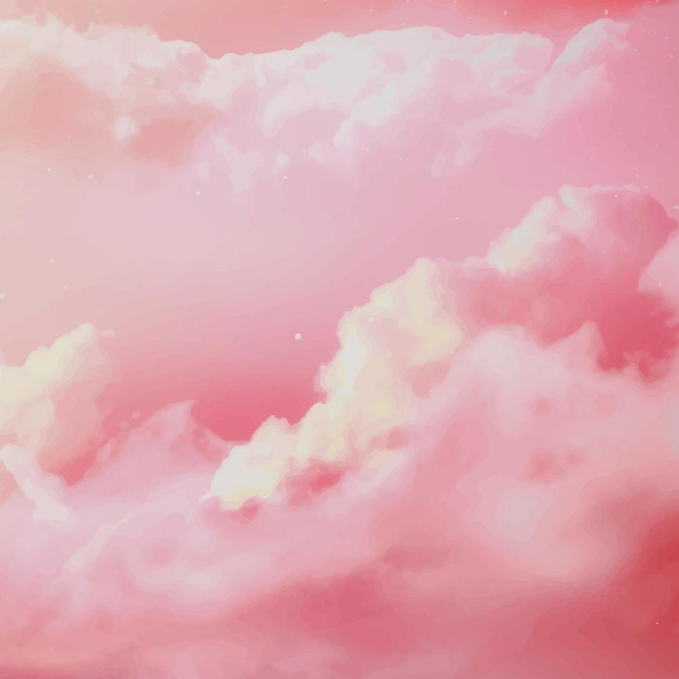 sfondo del cielo rosa acquerello con nuvole bianche. sfondo di disegno vettoriale di nuvole di cotone rosa zucchero. fantasia pastello color.pastel cielo sfondo vettoriale.