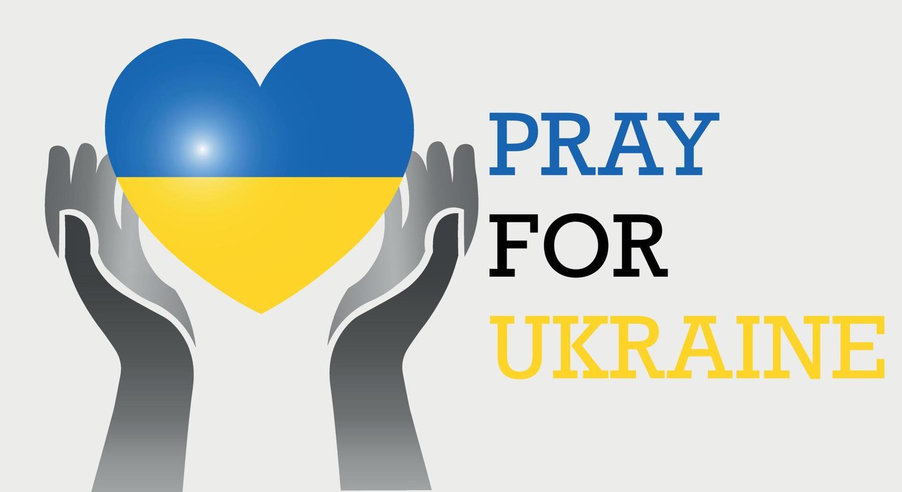 mani che tengono un cuore nel colore della bandiera dell'ucraina con il testo prega per l'ucraina. salvare l'ucraina dalla russia. fermare la brutalità della guerra. vettore