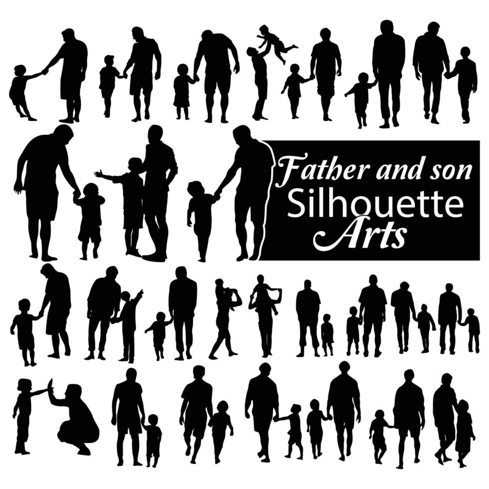 grafica nera della siluetta di vettore della raccolta del figlio e del padre