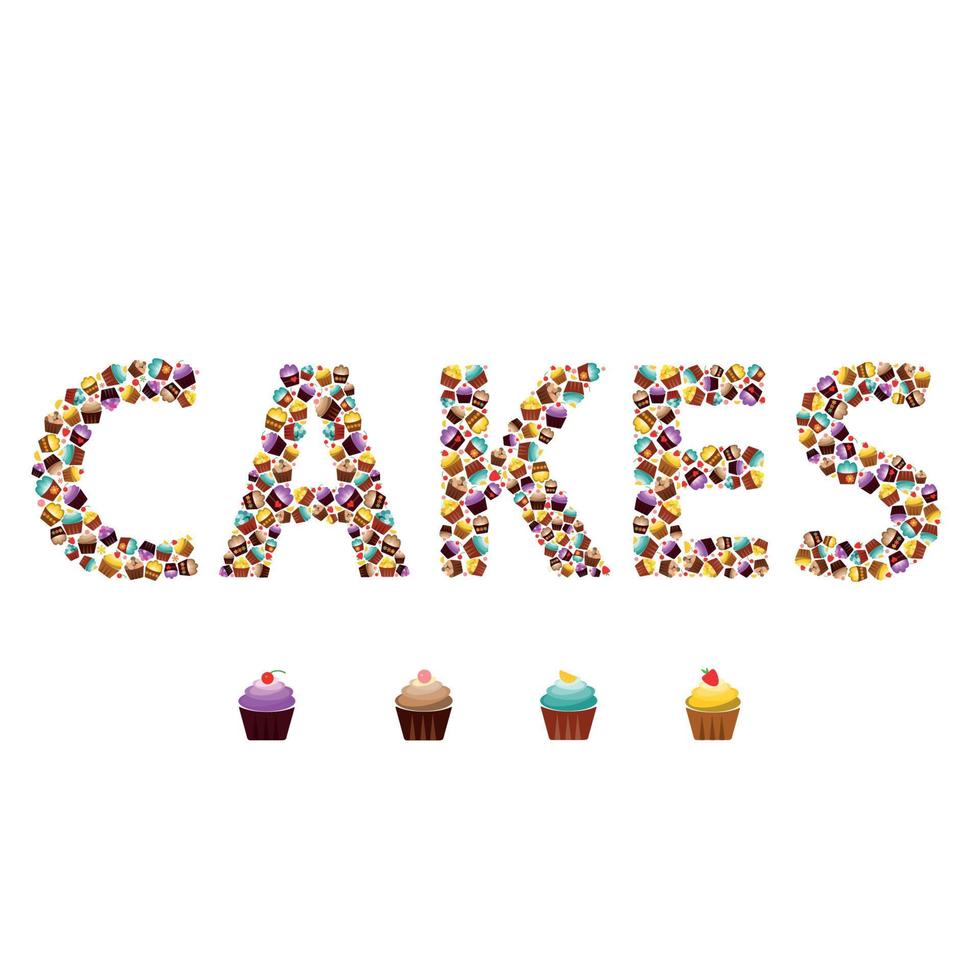 la parola cupcakes è composta dagli elementi. lettere maiuscole. vettore