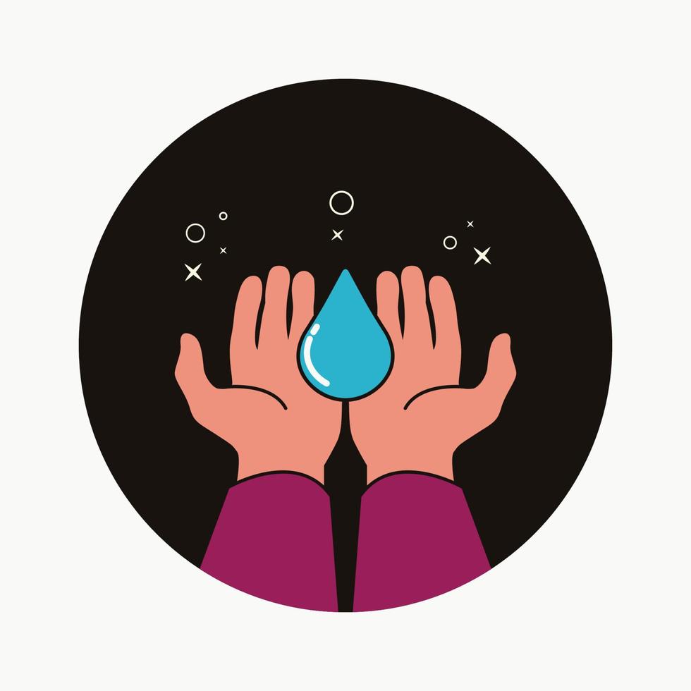 mano con illustrazione vettoriale icona goccia d'acqua