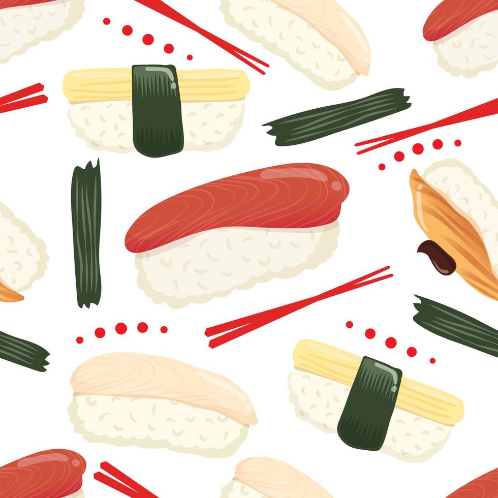 modello senza cuciture di sushi isolato su priorità bassa bianca. illustrazione vettoriale. vettore