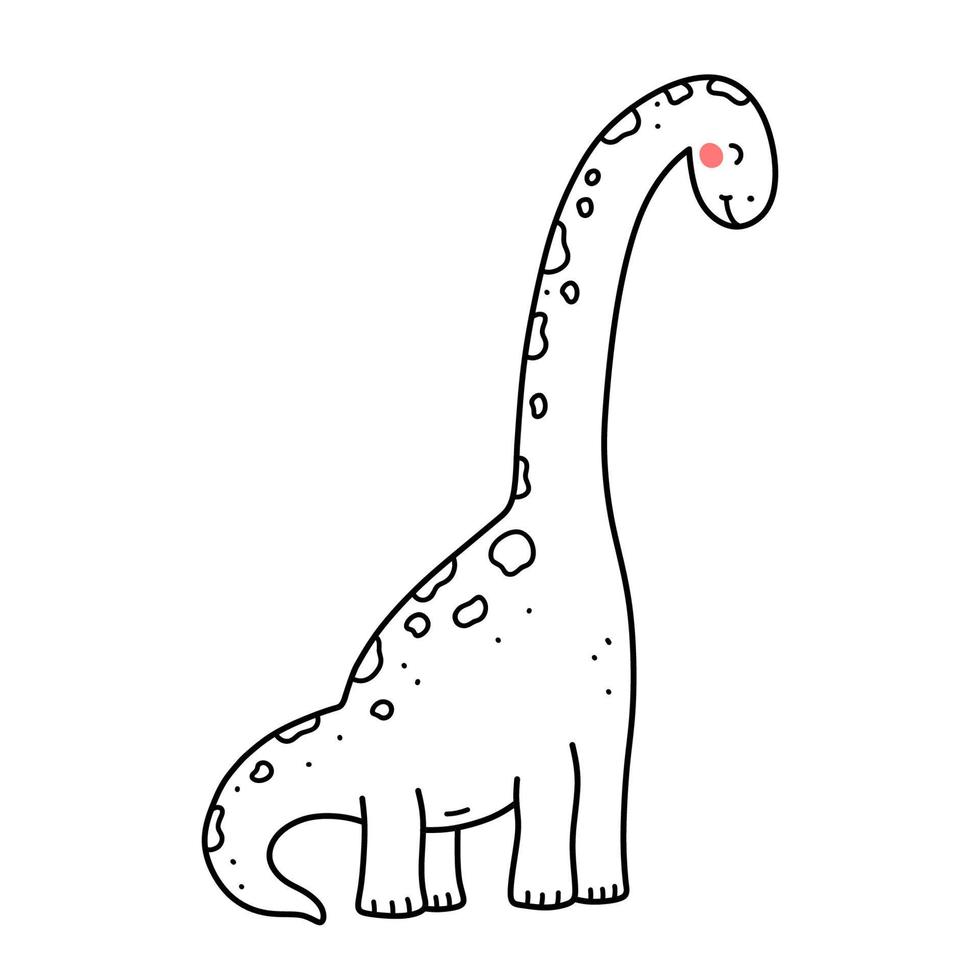 simpatico dinosauro sorridente isolato su sfondo bianco. illustrazione disegnata a mano di vettore in stile doodle. perfetto per carte, logo, decorazioni. personaggio dei cartoni animati.
