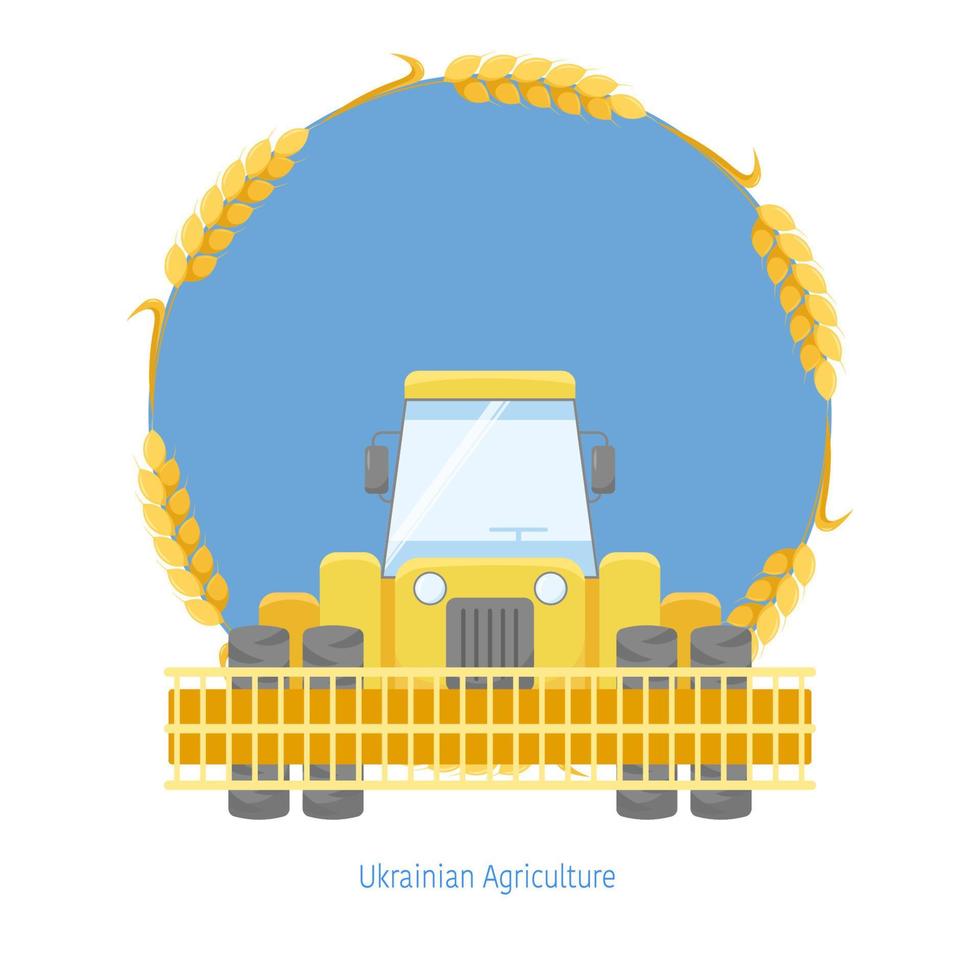 la mietitrice con la cornice di spighe di grano in blu giallo colora i colori della bandiera ucraina vettore