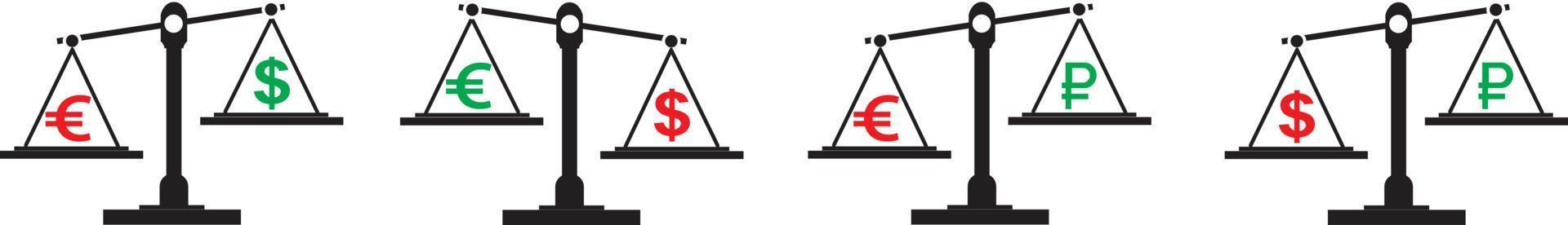 disegno esplicativo utilizzando un saldo di dollaro ed euro, contro il materiale illustrativo vettoriale del rublo russo
