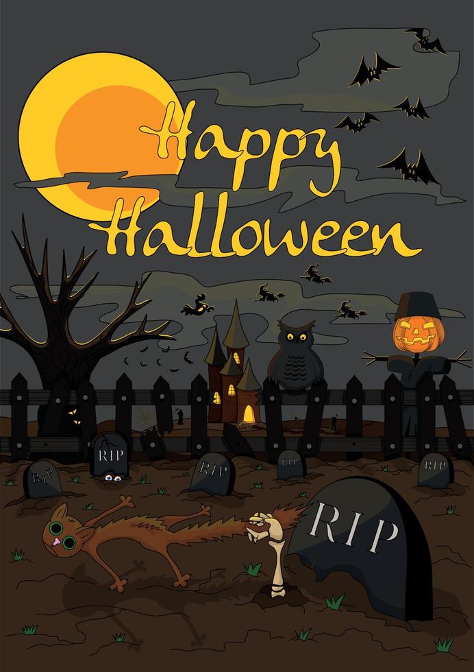 l'illustrazione di Halloween in uno stile a mano libera. cartolina del fumetto. vettore
