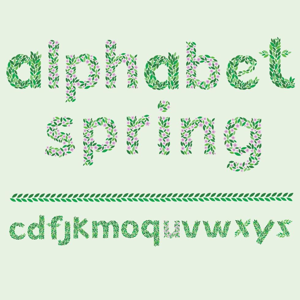 tutte le lettere alfabeto composto da foglie. vettore