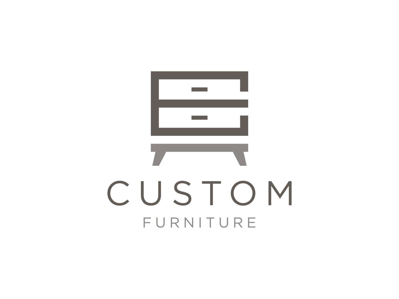 lettera e con ispirazione per il design del logo del concetto di mobili in legno vettore