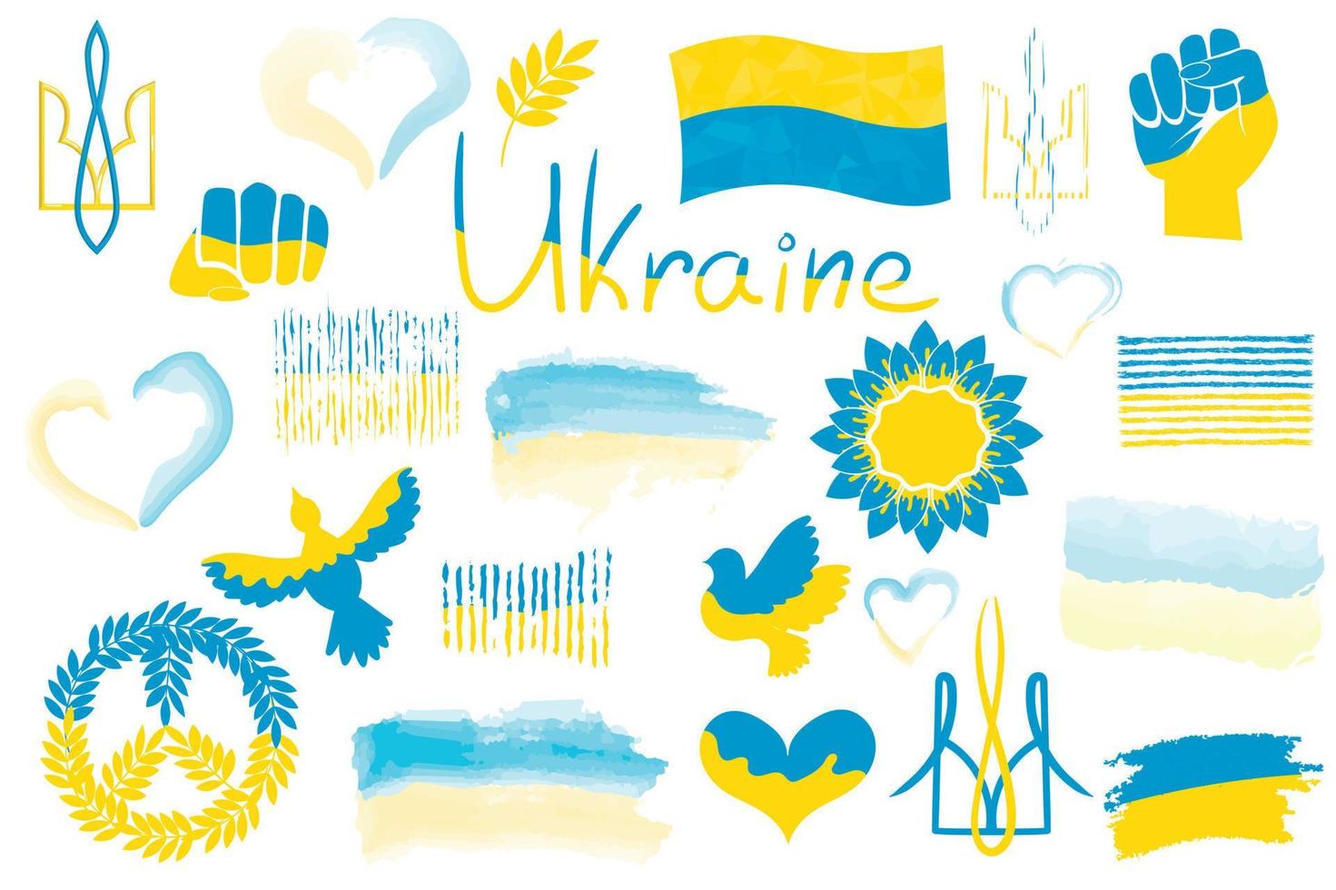 insieme di simboli nazionali nei colori della bandiera ucraina vettore