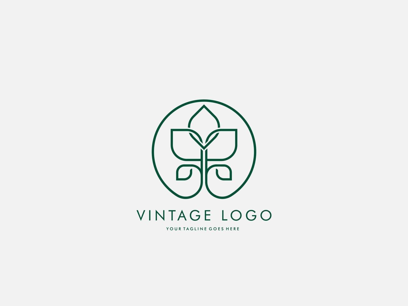 concetto di design del logo vettoriale foglia vintage