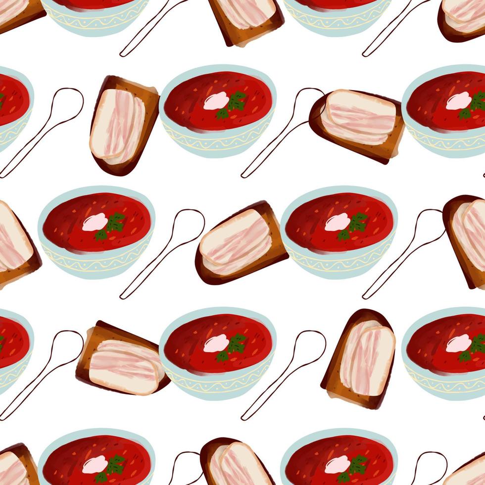 modello senza cuciture con piatto di illustrazione della cucina ucraina borsch. vettore