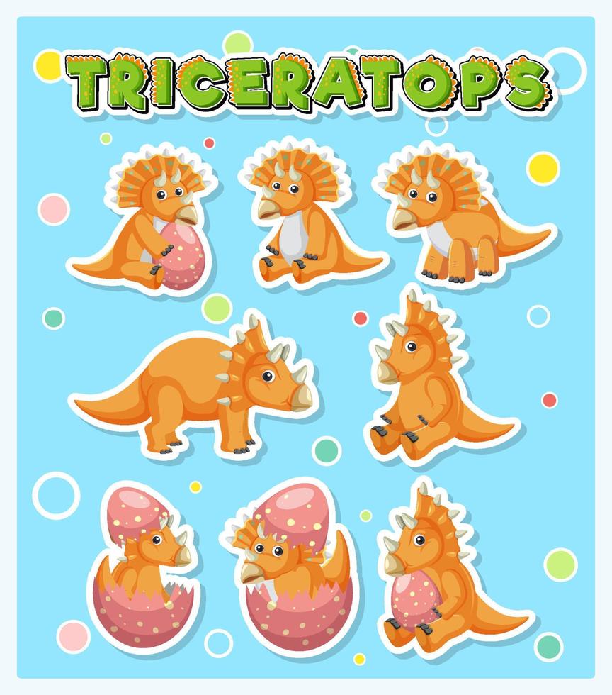 set di simpatici personaggi dei cartoni animati di dinosauro triceratopo vettore