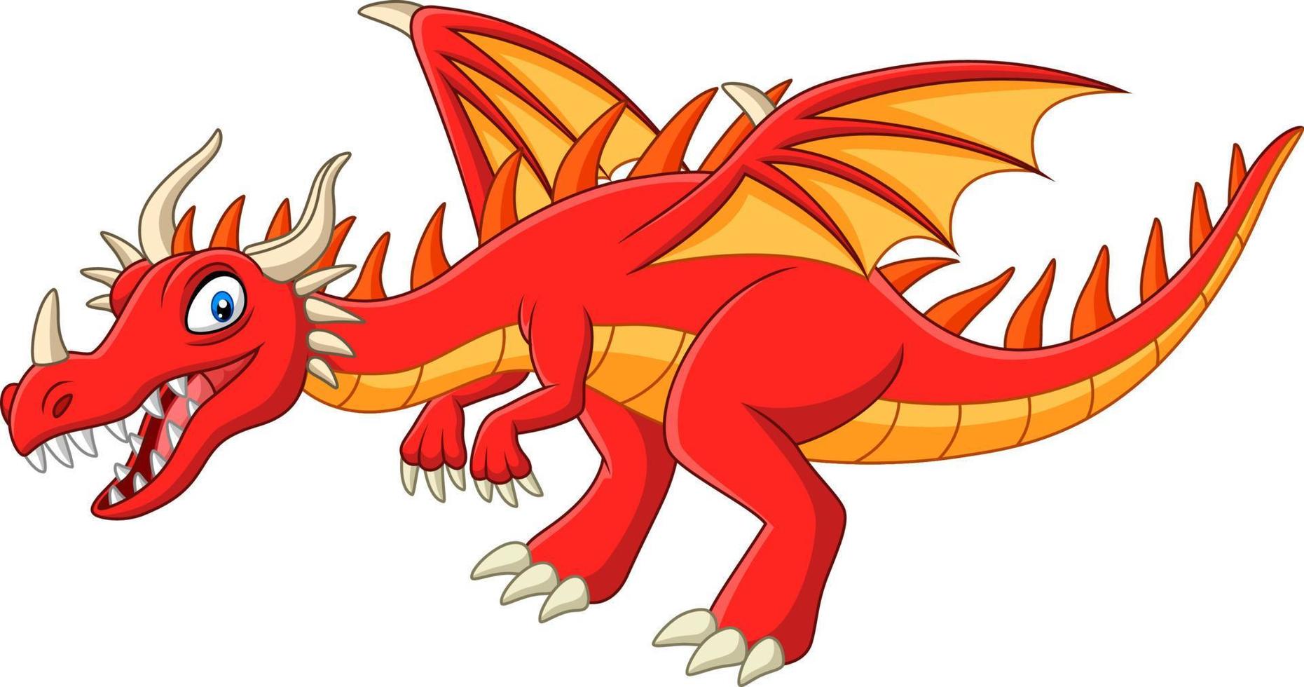cartone animato drago rosso su sfondo bianco vettore