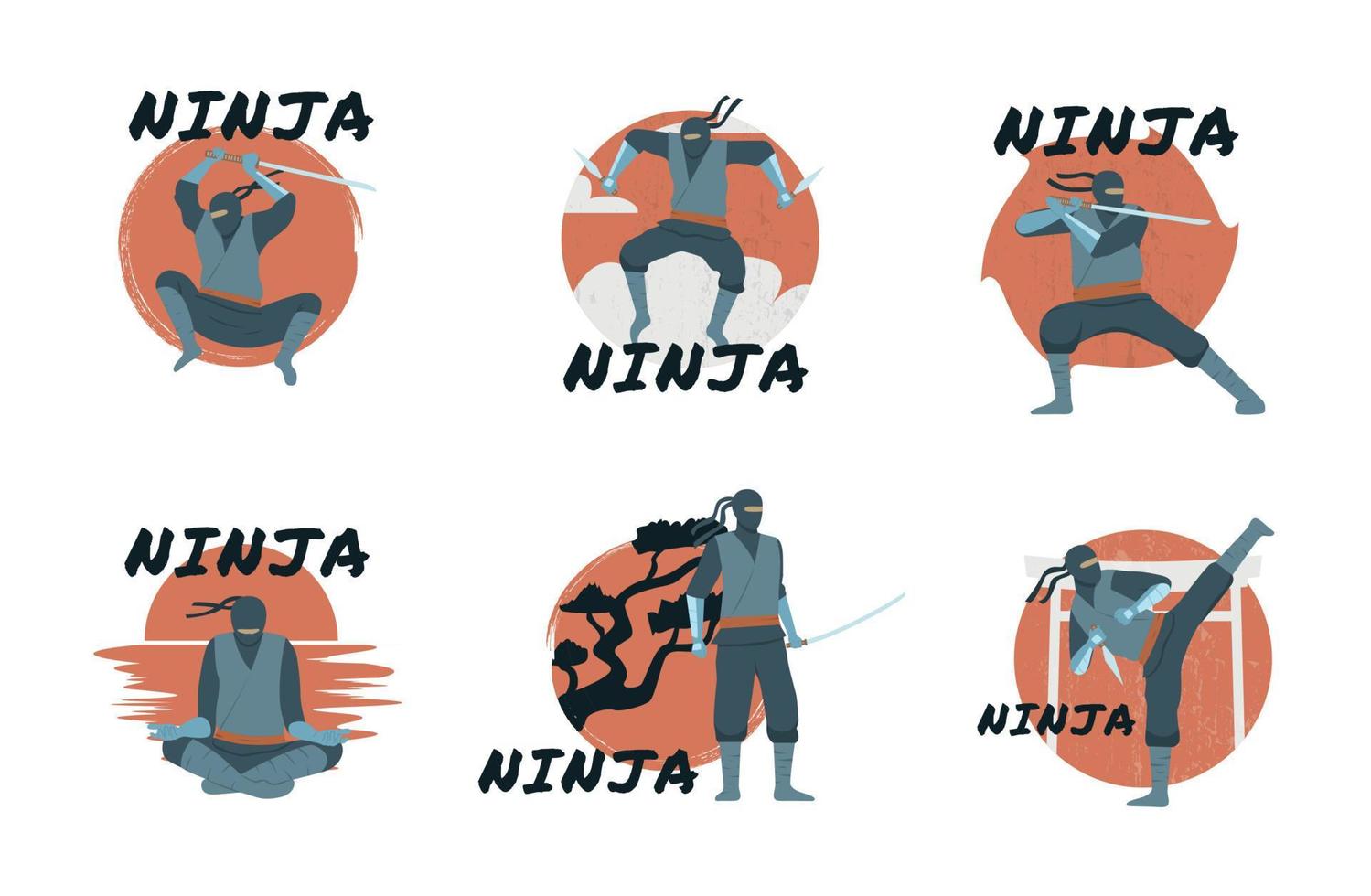 set di emblemi ninja vettore